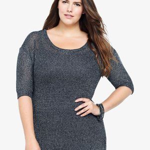 *New Torrid Silver Shimmer Open Knit Sweater Plus 4 4X-26 Short Sleeve Pullover